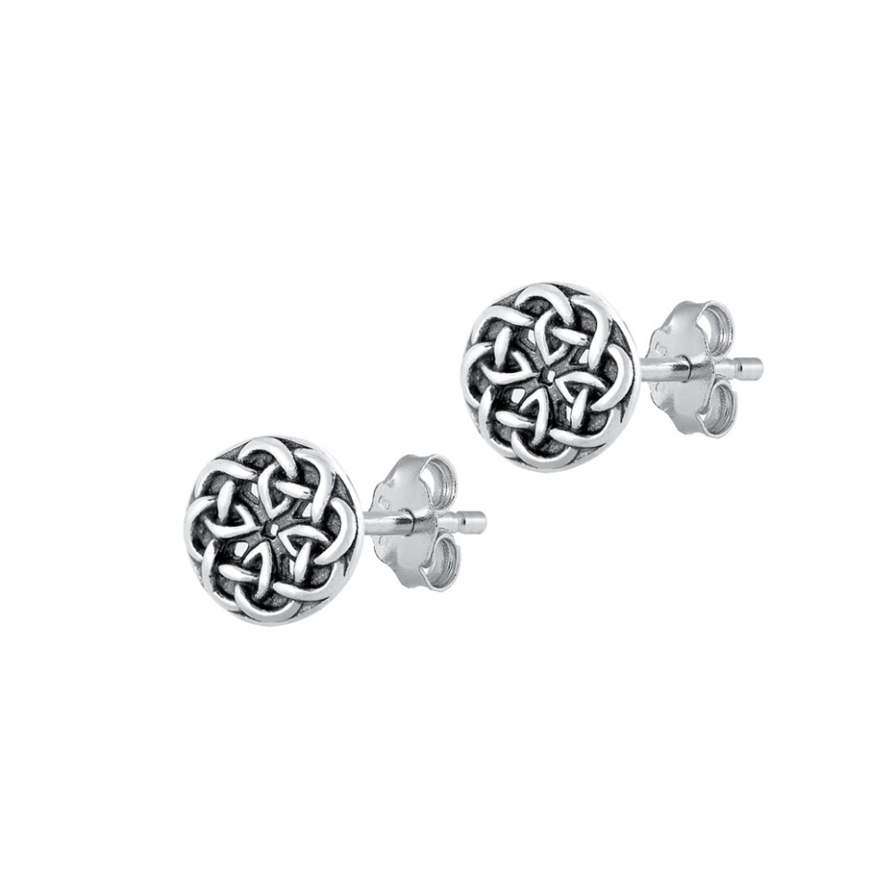 Sterling Silver Oxidized Celtic Knot Stud Earrings โ 7.5 mm Round Design